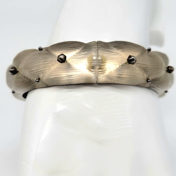 Alexis Bittar Jewelry - SOLDAlexis Bittar Vintage Clear Quilted Lucite Hinged Bangle Bracelet with Studs